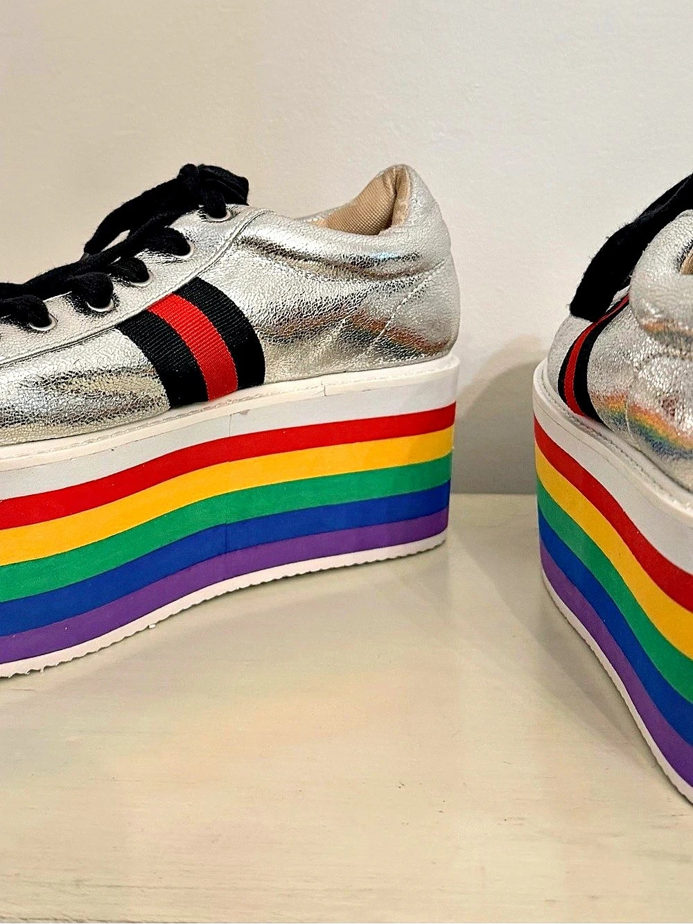 Cape Robbin Momo-1 Rainbow Platform Sneakers Silver Metallic Size 7 Y2K